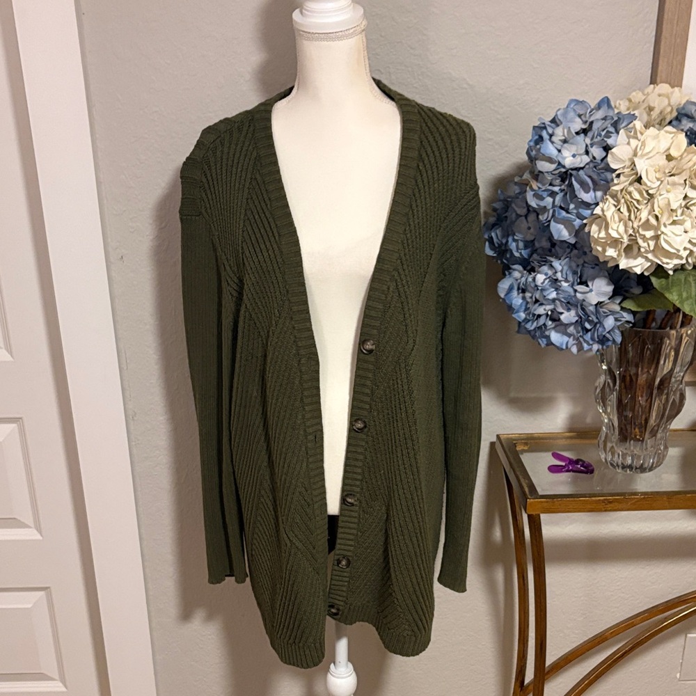 CAbi olive green knit cardigan sweater